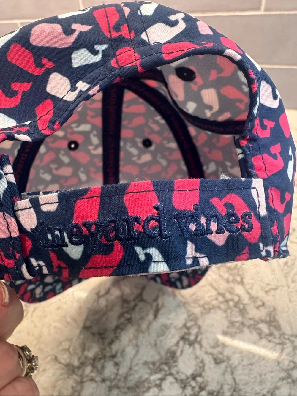 Vineyard Vines Whale Print Baseball Cap Hat Pink Navy Adjustable